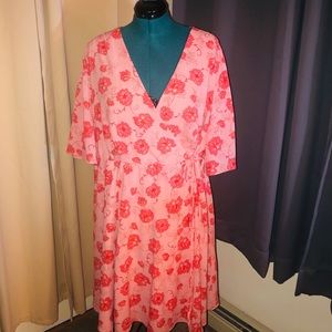 Cute peachy floral faux wrap dress